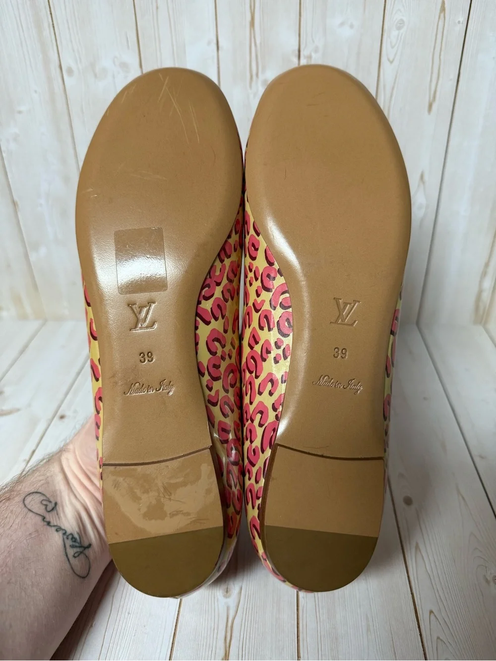 Louis Vuitton Leopard Print Patent Leather Ballet Flat Blanc Corail Sz 39 / 9
